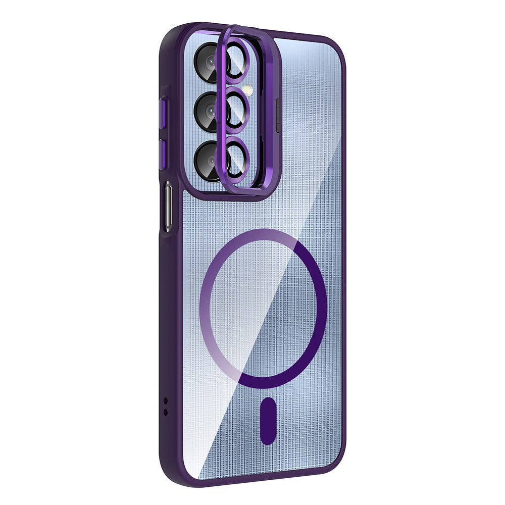 Galaxy A16 Kılıf Standlı ve Kamera Lens Hediyeli M-Safe Şarj Özellikli Zore Etro Kapak Pembe