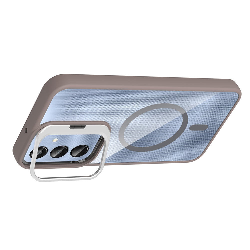 Galaxy A16 Kılıf Standlı ve Kamera Lens Hediyeli M-Safe Şarj Özellikli Zore Etro Kapak Pembe