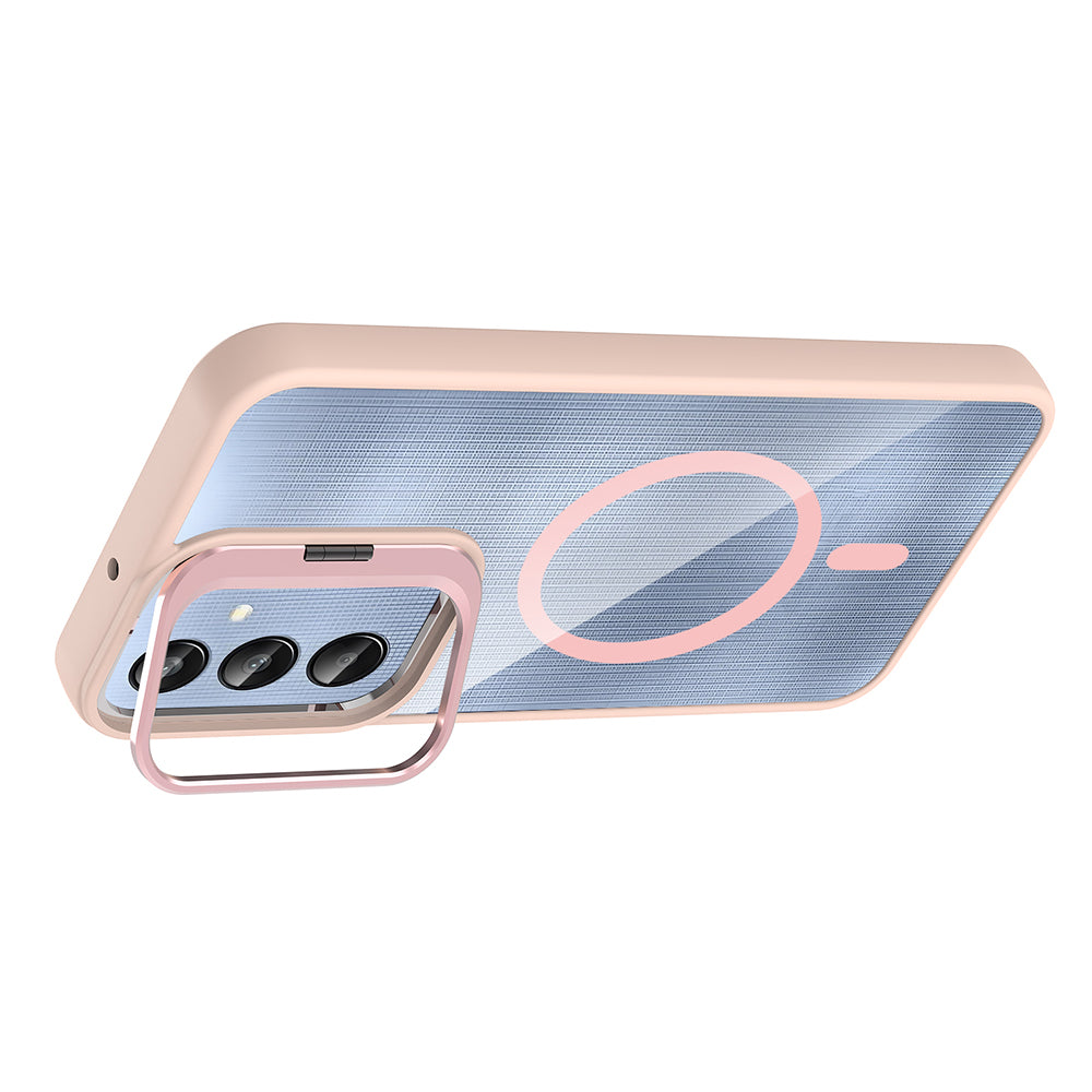 Galaxy A25 Kılıf Standlı ve Kamera Lens Hediyeli M-Safe Şarj Özellikli Zore Etro Kapak Gri