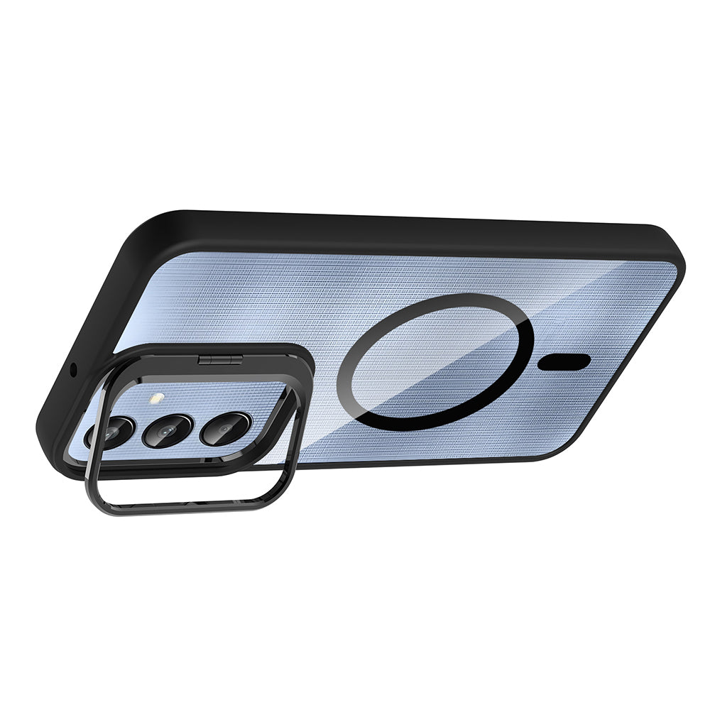 Galaxy A26 Kılıf Standlı ve Kamera Lens Hediyeli M-Safe Şarj Özellikli Zore Etro Kapak Siyah