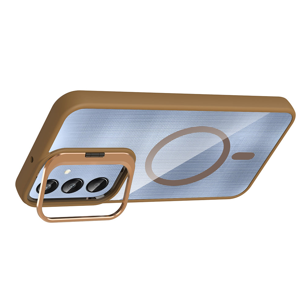 Galaxy A26 Kılıf Standlı ve Kamera Lens Hediyeli M-Safe Şarj Özellikli Zore Etro Kapak Lacivert