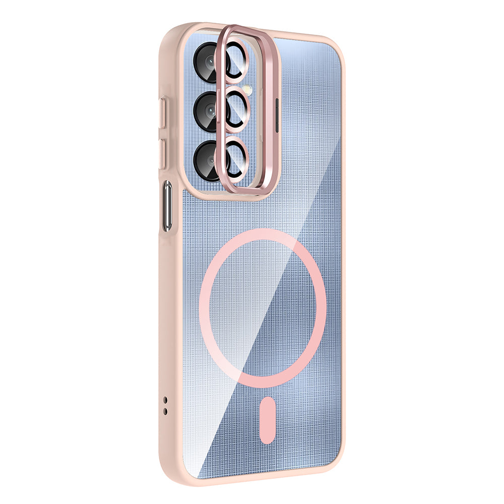 Galaxy A26 Kılıf Standlı ve Kamera Lens Hediyeli M-Safe Şarj Özellikli Zore Etro Kapak Pembe