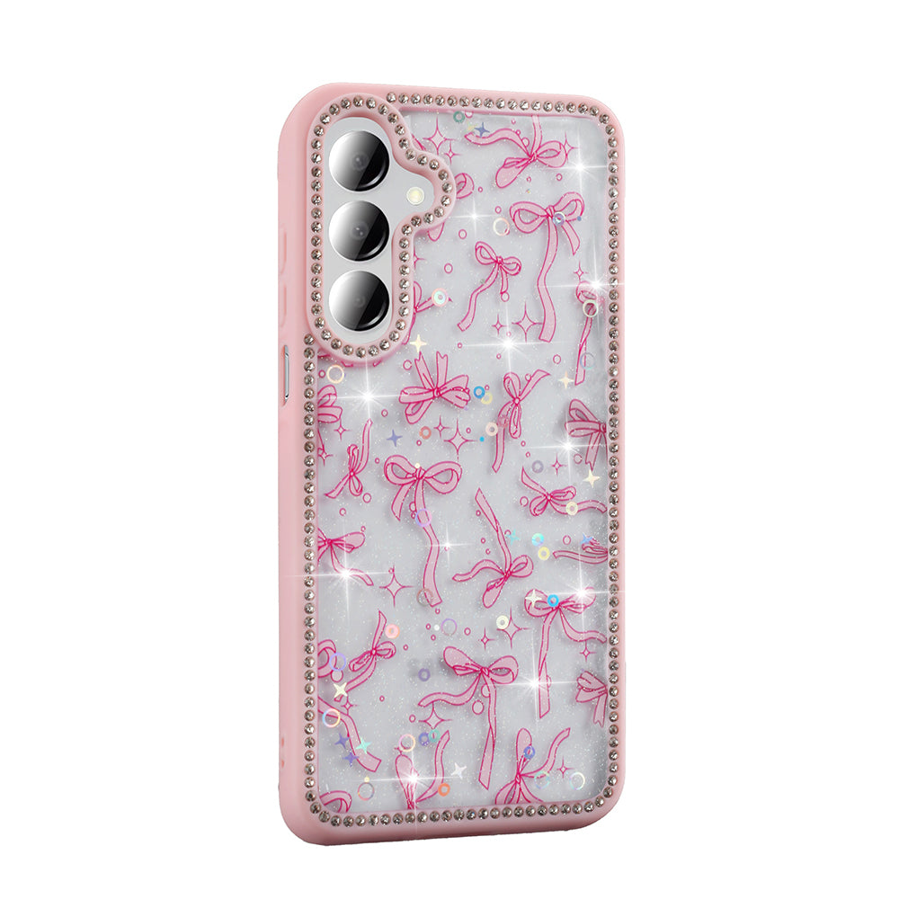 Galaxy A26 Kılıf Taşlı ve Simli Tasarım Zore Azra Kapak Pembe