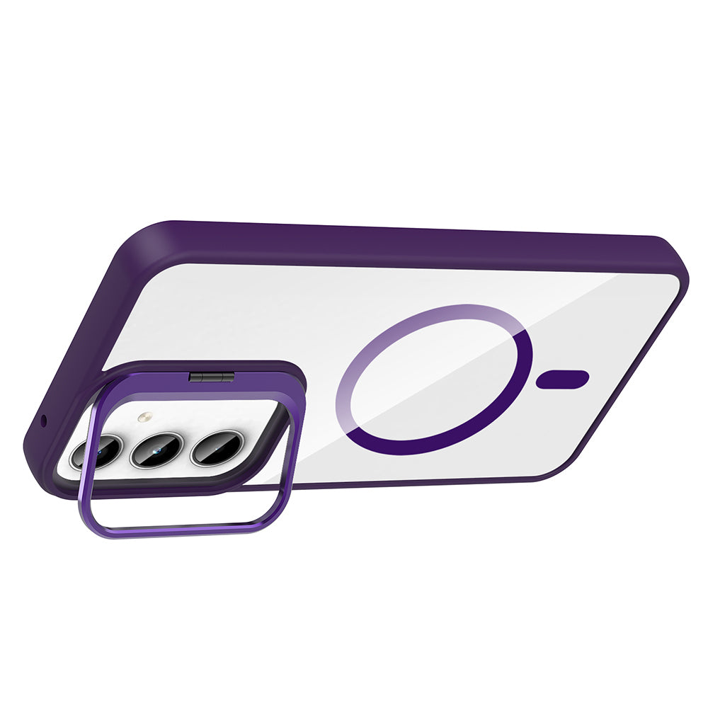 Galaxy A35 Kılıf Standlı ve Kamera Lens Hediyeli M-Safe Şarj Özellikli Zore Etro Kapak Gri