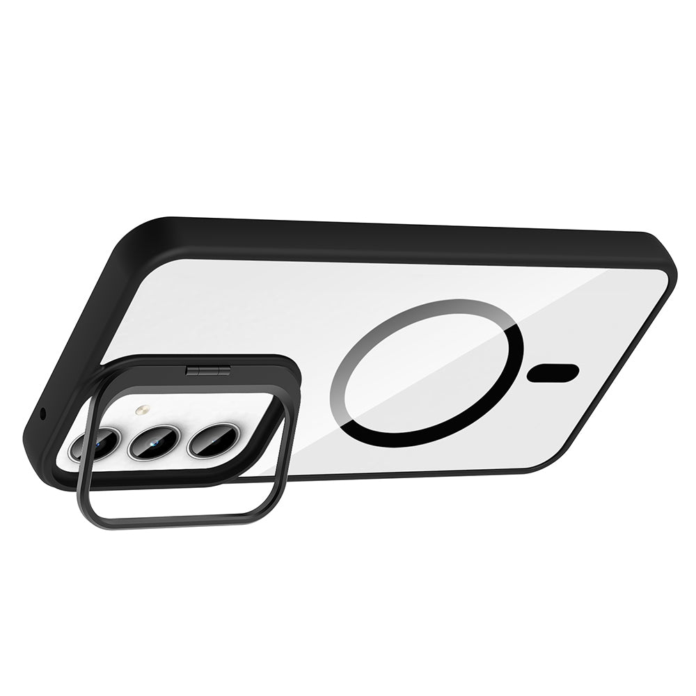 Galaxy A35 Kılıf Standlı ve Kamera Lens Hediyeli M-Safe Şarj Özellikli Zore Etro Kapak Pembe