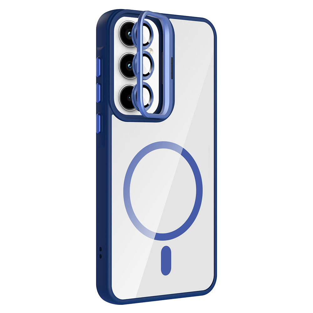 Galaxy A35 Kılıf Standlı ve Kamera Lens Hediyeli M-Safe Şarj Özellikli Zore Etro Kapak Siyah