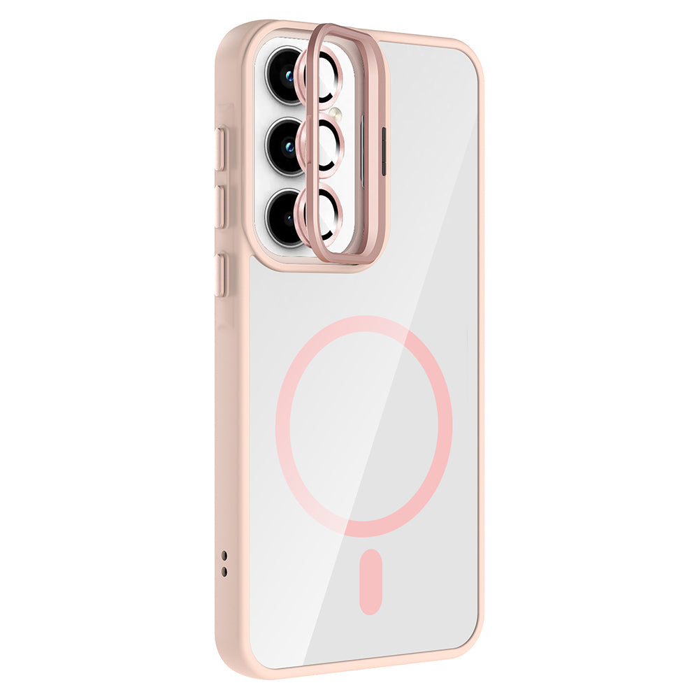 Galaxy A55 Kılıf Standlı ve Kamera Lens Hediyeli M-Safe Şarj Özellikli Zore Etro Kapak Desert Titanyum