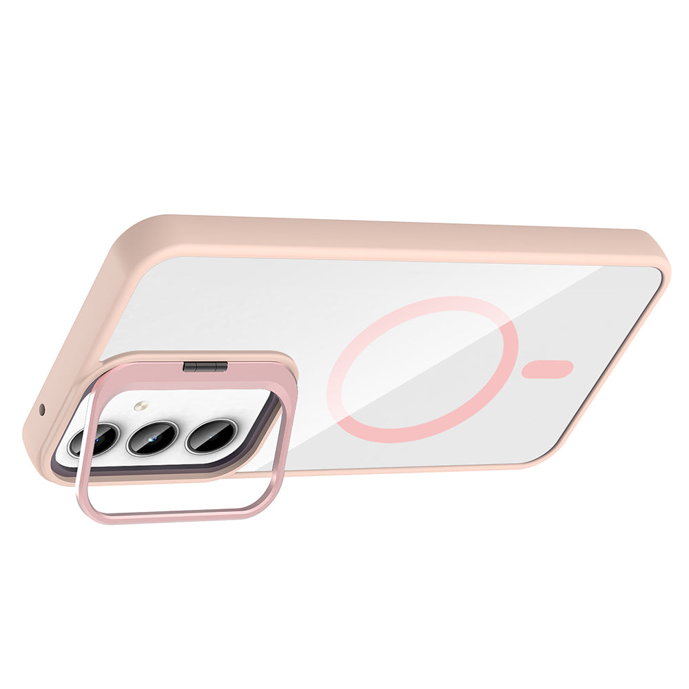 Galaxy A55 Kılıf Standlı ve Kamera Lens Hediyeli M-Safe Şarj Özellikli Zore Etro Kapak Desert Titanyum