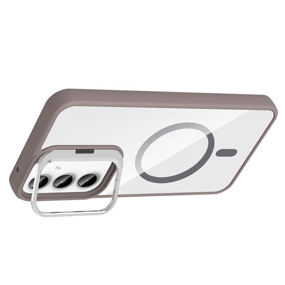 Galaxy A55 Kılıf Standlı ve Kamera Lens Hediyeli M-Safe Şarj Özellikli Zore Etro Kapak Pembe