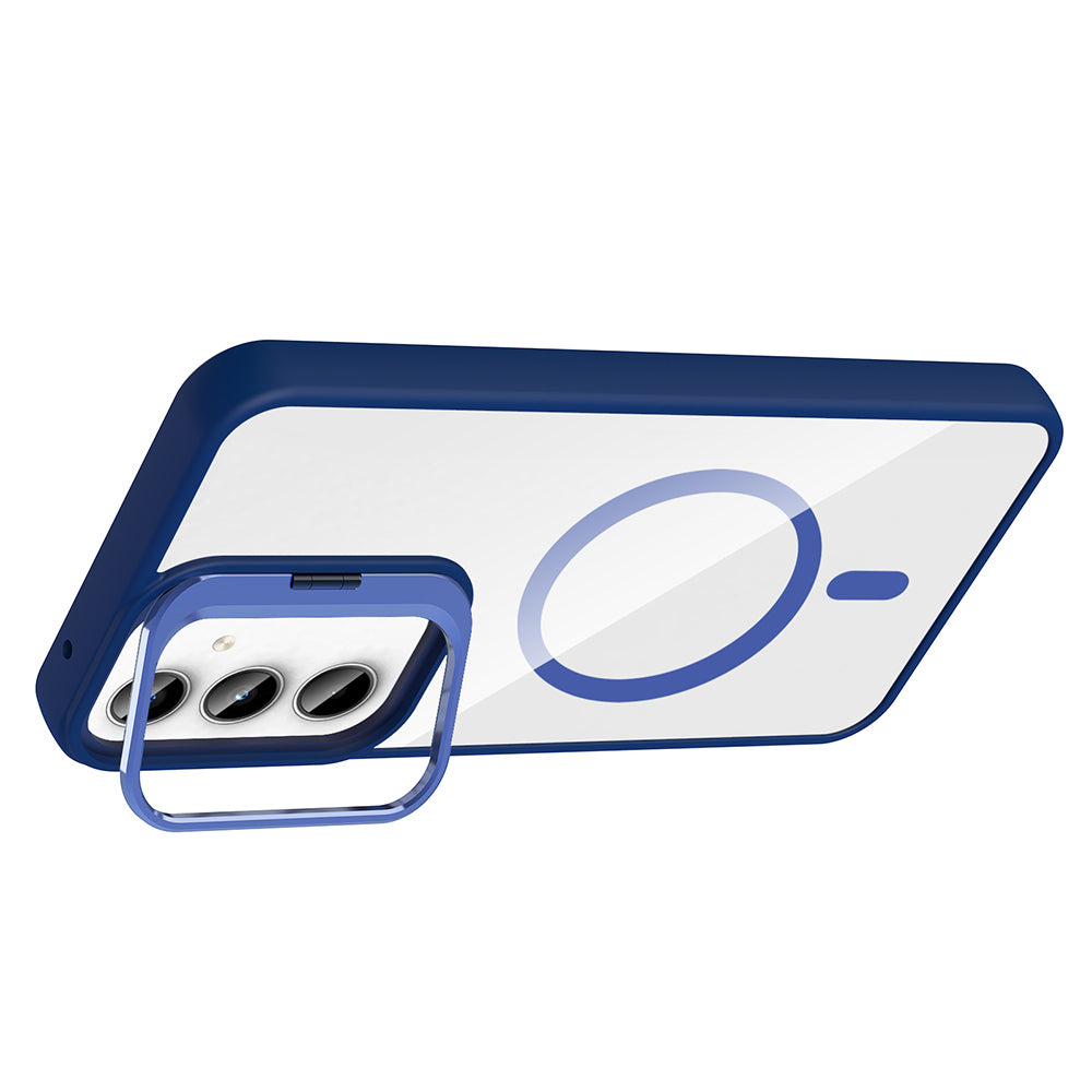 Galaxy A55 Kılıf Standlı ve Kamera Lens Hediyeli M-Safe Şarj Özellikli Zore Etro Kapak Desert Titanyum