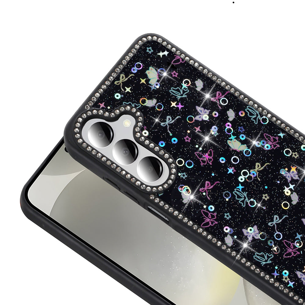 Galaxy A55 Kılıf Taşlı ve Simli Tasarım Zore Azra Kapak Siyah