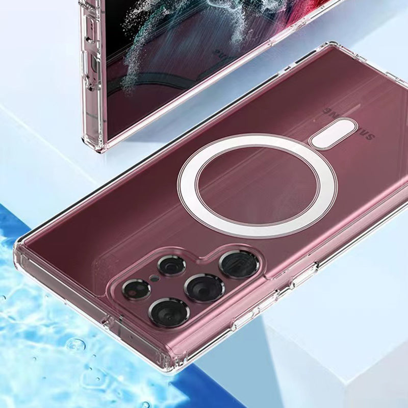 Galaxy S22 Ultra Kılıf Zore M-safe Şarj Özellikli Şeffaf Sert PC Zore Embos Kapak Renksiz