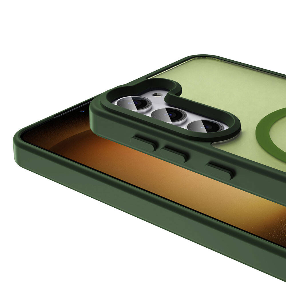 Galaxy S23 Kılıf M-safe Şarj Özellikli Mat Arka Yüzey Zore Sio Kapak Koyu Yeşil