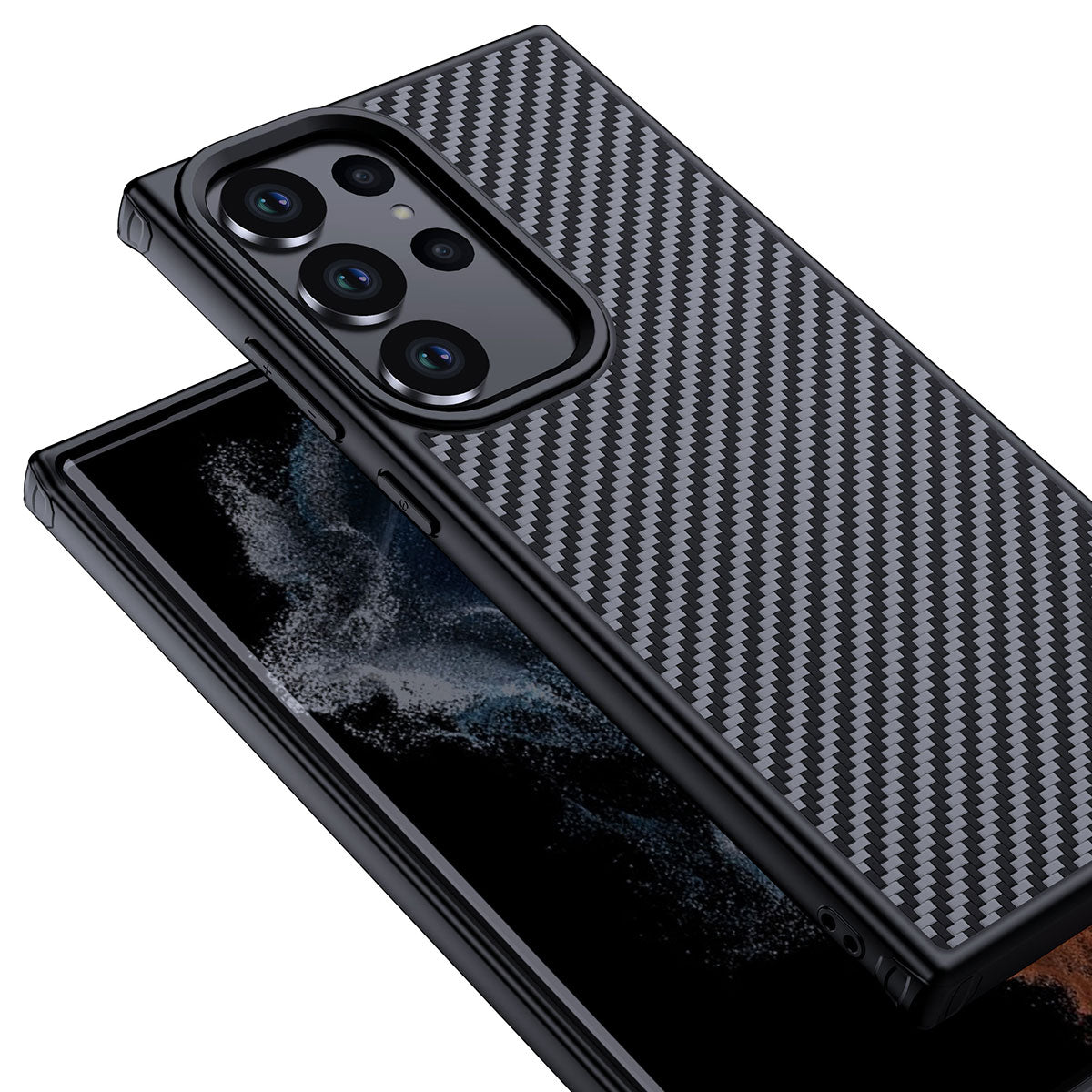 Galaxy S23 Ultra Kılıf Aramid Karbon Fiber Magsafe Özellikli Wlons Radison Kapak Siyah