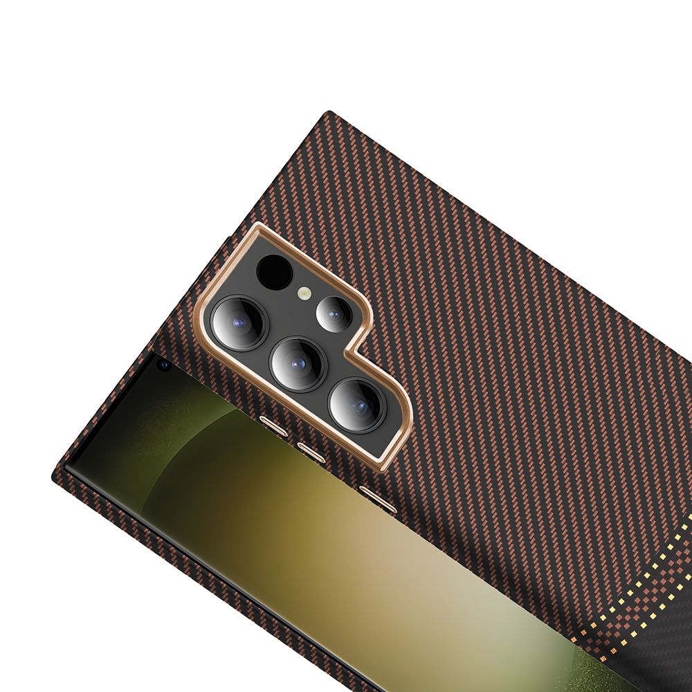 Galaxy S23 Ultra Kılıf M-safe Şarj Özellikli Karbon Fiber Görünümlü Zore Gros Kapak Lacivert