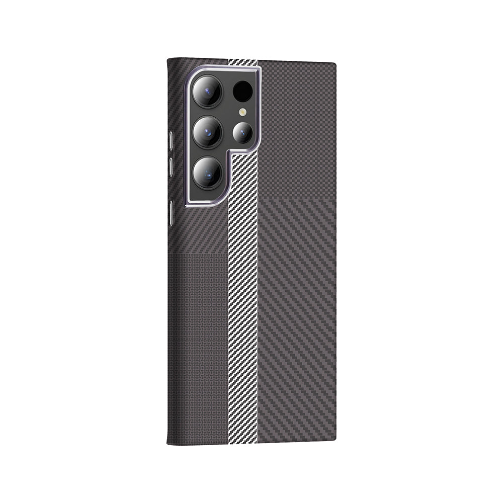 Galaxy S23 Ultra Kılıf M-safe Şarj Özellikli Karbon Fiber Görünümlü Zore Gros Kapak Desert Titanyum