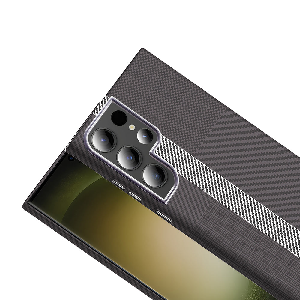 Galaxy S23 Ultra Kılıf M-safe Şarj Özellikli Karbon Fiber Görünümlü Zore Gros Kapak Desert Titanyum