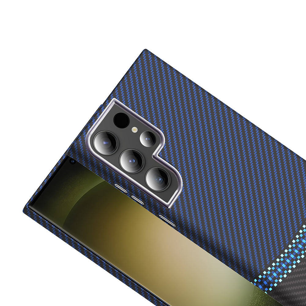 Galaxy S23 Ultra Kılıf M-safe Şarj Özellikli Karbon Fiber Görünümlü Zore Gros Kapak Siyah-Lacivert