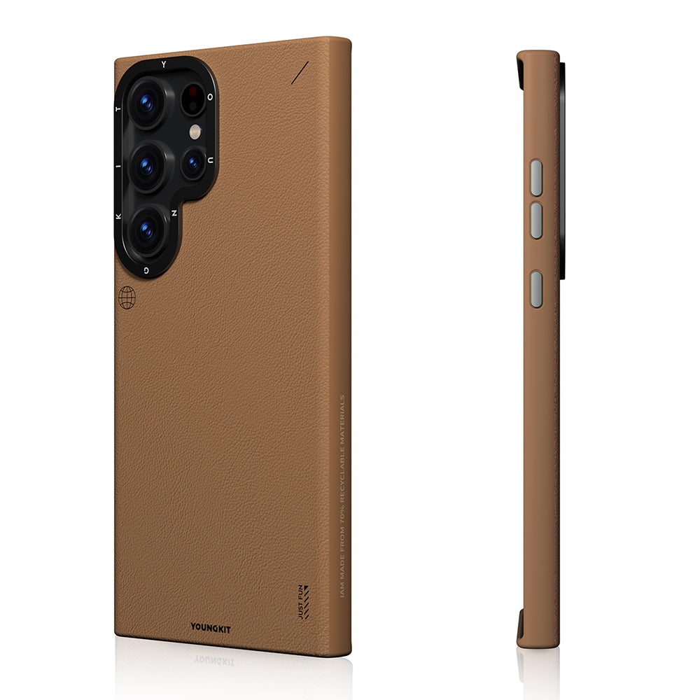 Galaxy S23 Ultra Kılıf M-safe Şarj Özellikli Basit Mat Deri Desenli Youngkit Tech Fashion Serisi Kapak Gümüş