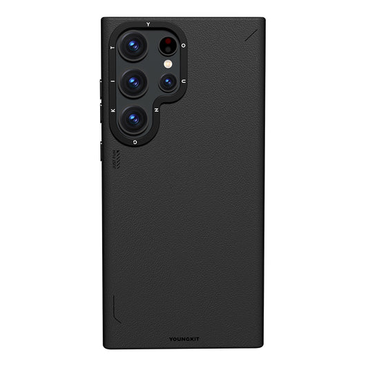 Galaxy S23 Ultra Kılıf M-safe Şarj Özellikli Basit Mat Deri Desenli Youngkit Tech Fashion Serisi Kapak Siyah