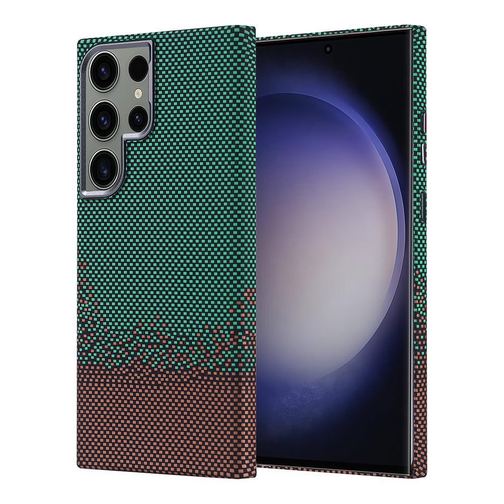 Galaxy S23 Ultra Kılıf M-safe Şarj Özellikli Karbon Fiber Görünümlü Zore Nekst Kapak Yeşil