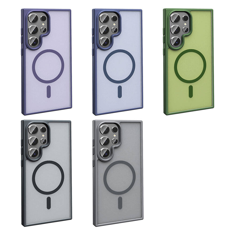 Galaxy S23 Ultra Kılıf M-safe Şarj Özellikli Mat Arka Yüzey Zore Sio Kapak Koyu Yeşil