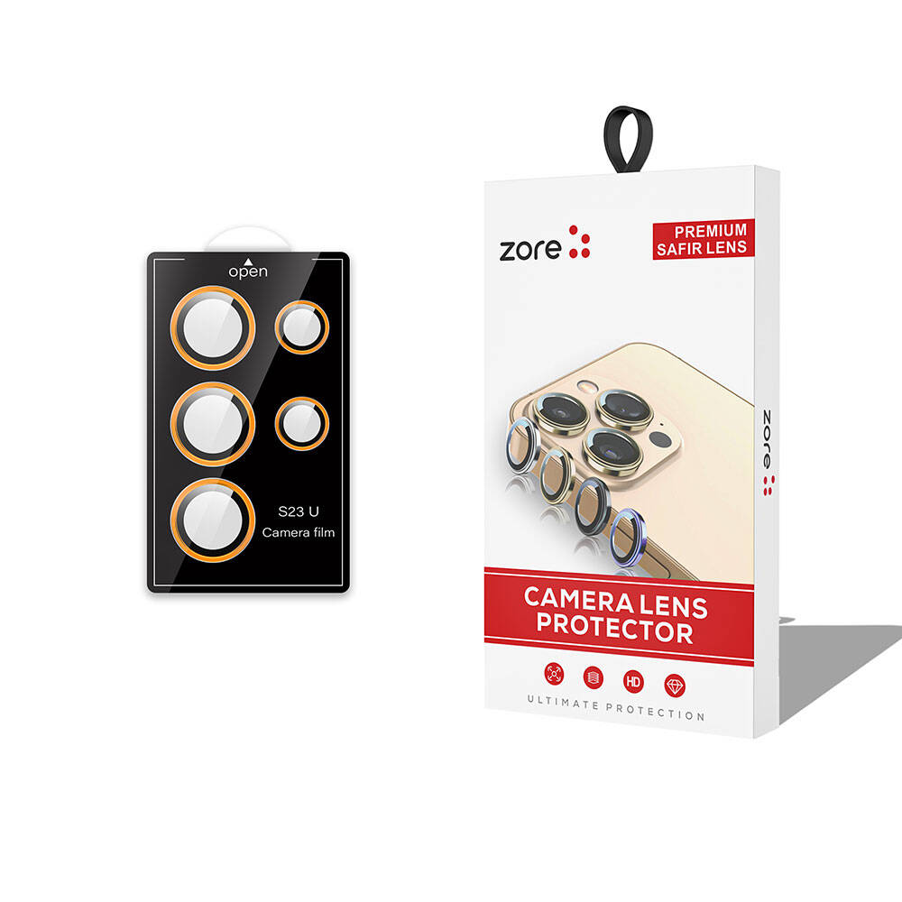 Galaxy S23 Ultra Zore CL-12 Premium Safir Parmak İzi Bırakmayan Anti-Reflective Kamera Lens Koruyucu Turuncu