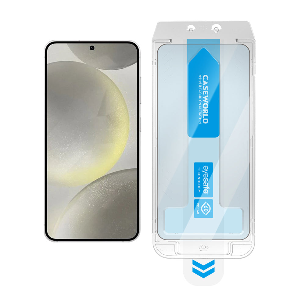 Galaxy S24 CaseWorld Applicator Serisi 2.5D Eyesafe Mavi Işık Teknolojili 0.25mm Temperli Cam Ekran Koruyucu+ Uygulama Aparatı Şeffaf