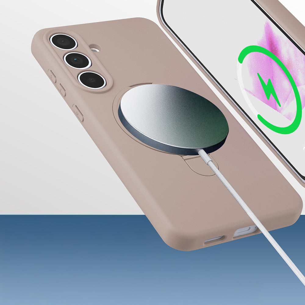 Galaxy S24 FE Kılıf M-safe Şarj Özellikli Standlı Zore Samara Kapak Desert Gold