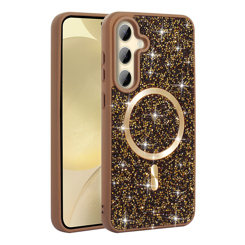 Galaxy S24 FE Kılıf Pırlanta Tasarımlı M-safe Şarj Özellikli Zore Mozaik Silikon Kapak Titanyum-Gri