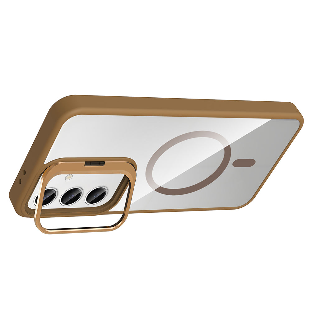 Galaxy S24 FE Kılıf Standlı ve Kamera Lens Hediyeli M-Safe Şarj Özellikli Zore Etro Kapak Siyah