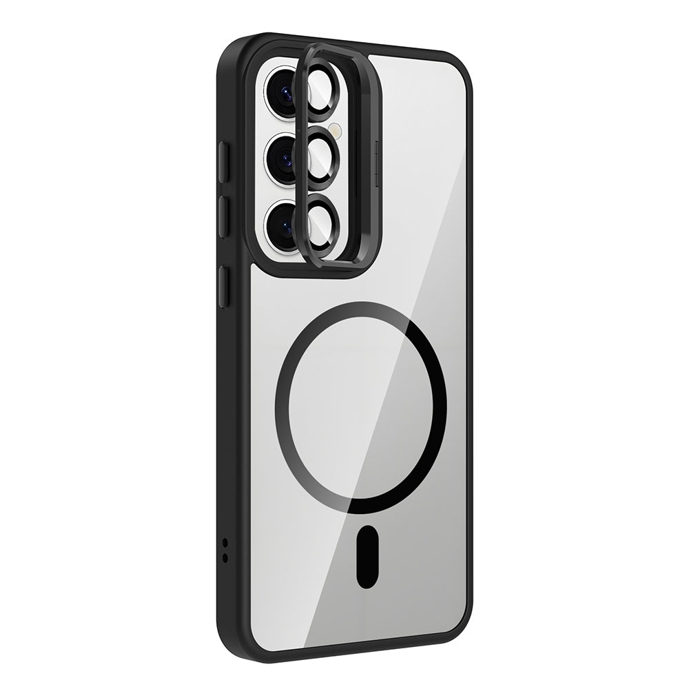 Galaxy S24 FE Kılıf Standlı ve Kamera Lens Hediyeli M-Safe Şarj Özellikli Zore Etro Kapak Desert Titanyum