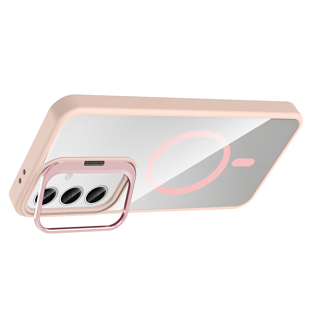 Galaxy S24 FE Kılıf Standlı ve Kamera Lens Hediyeli M-Safe Şarj Özellikli Zore Etro Kapak Gri