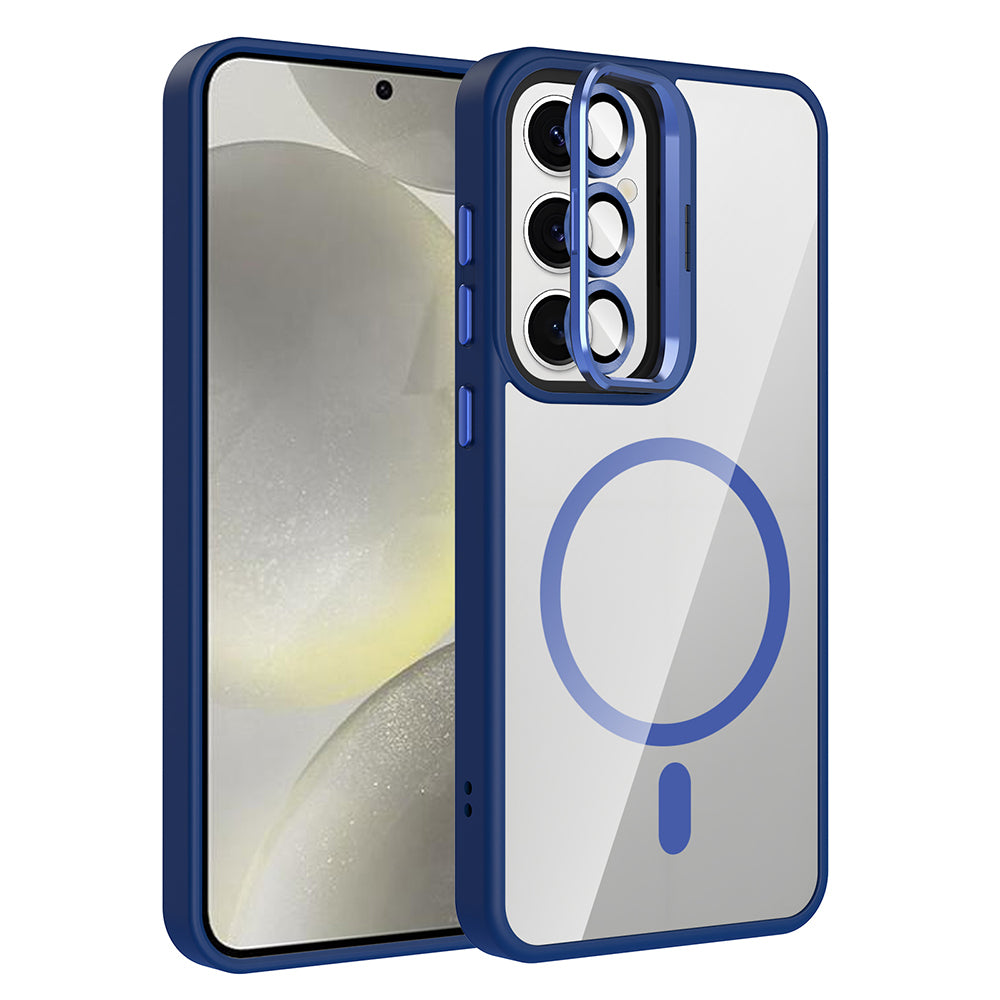 Galaxy S24 FE Kılıf Standlı ve Kamera Lens Hediyeli M-Safe Şarj Özellikli Zore Etro Kapak Desert Titanyum