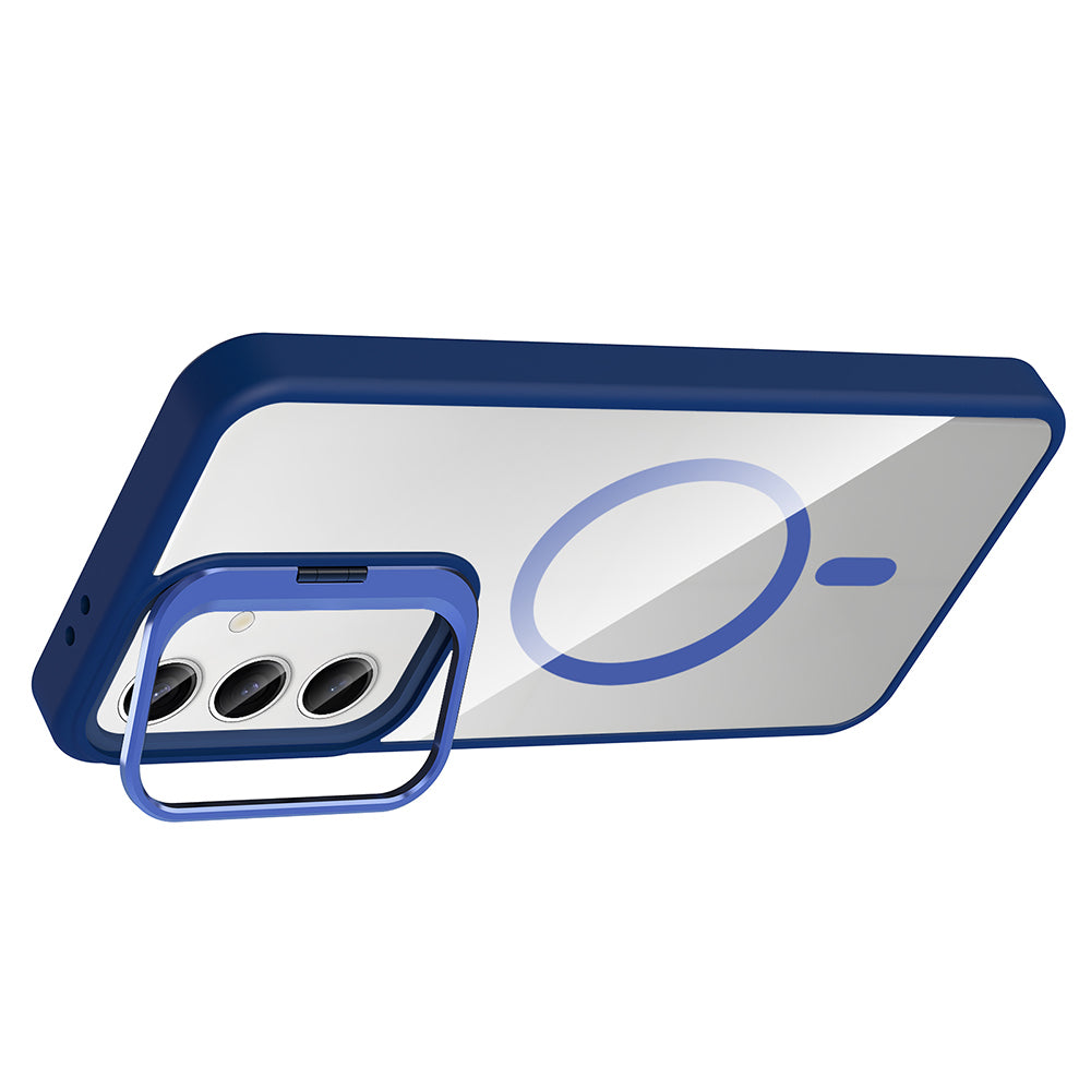 Galaxy S24 FE Kılıf Standlı ve Kamera Lens Hediyeli M-Safe Şarj Özellikli Zore Etro Kapak Pembe