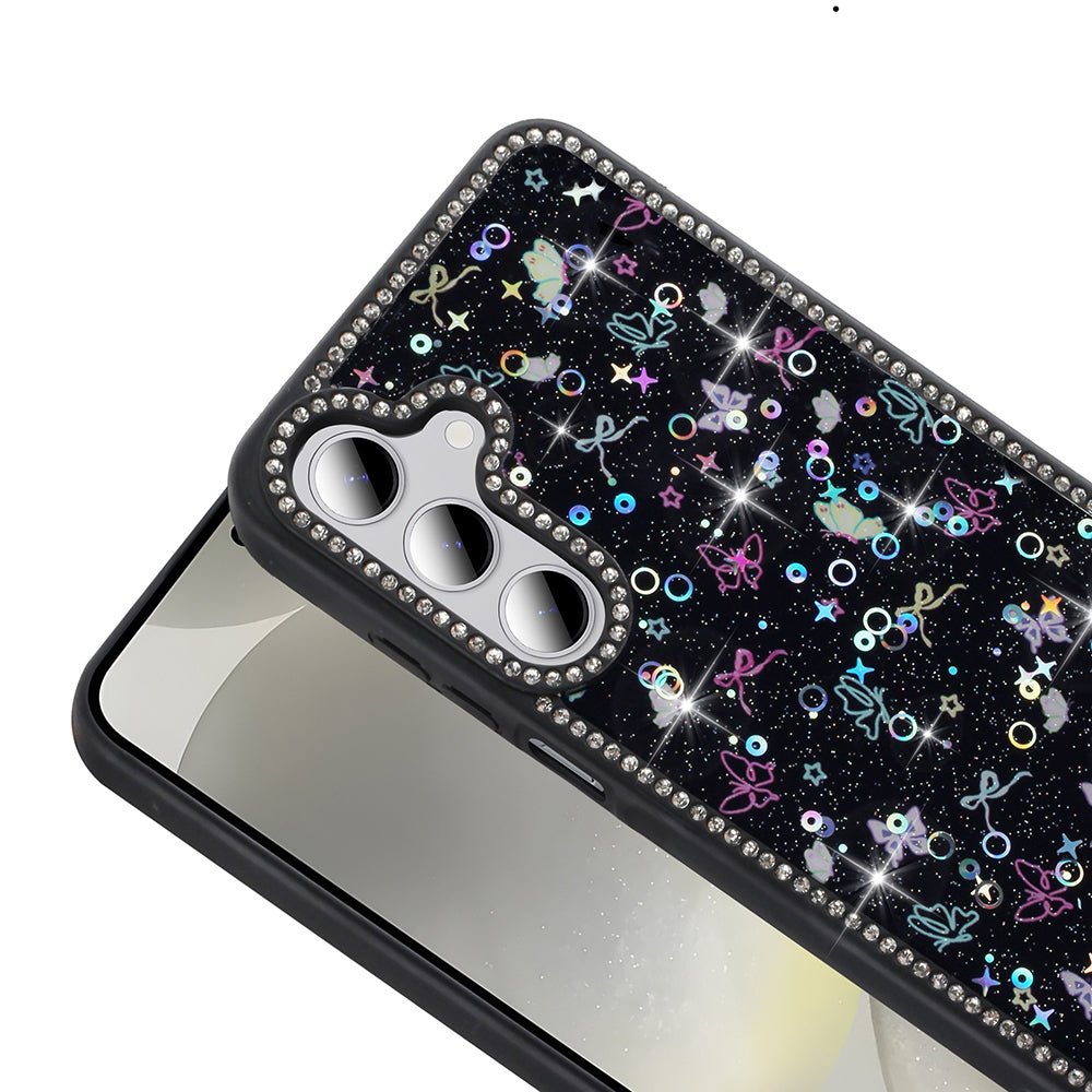 Galaxy S24 FE Kılıf Taşlı ve Simli Tasarım Zore Azra Kapak Pembe