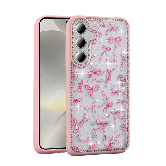 Galaxy S24 FE Kılıf Taşlı ve Simli Tasarım Zore Azra Kapak Pembe