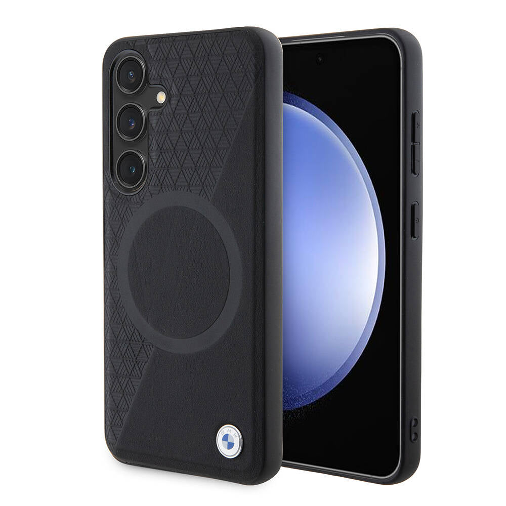 Galaxy S24 Kılıf BMW Orjinal Lisanslı Magsafe Şarj Özellikli Yarım Dokulu Circle Leather Kapak Siyah