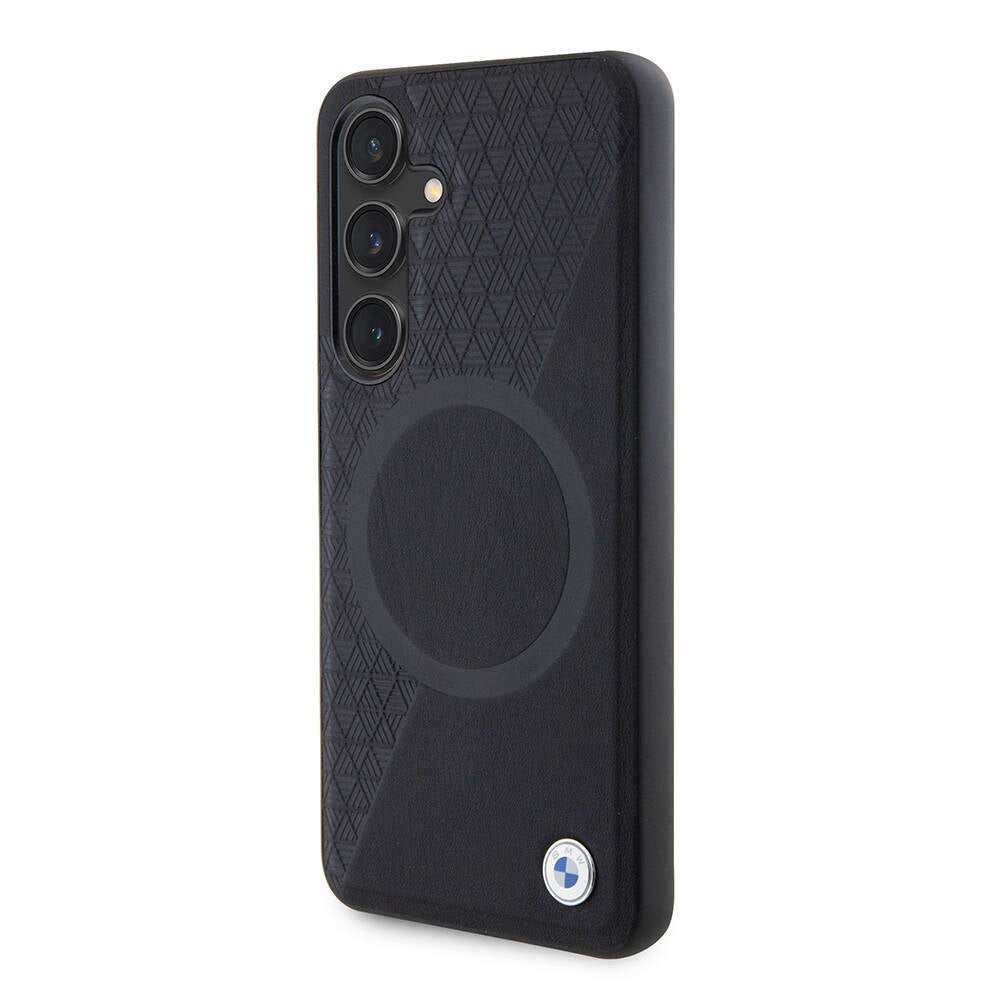 Galaxy S24 Kılıf BMW Orjinal Lisanslı Magsafe Şarj Özellikli Yarım Dokulu Circle Leather Kapak Siyah