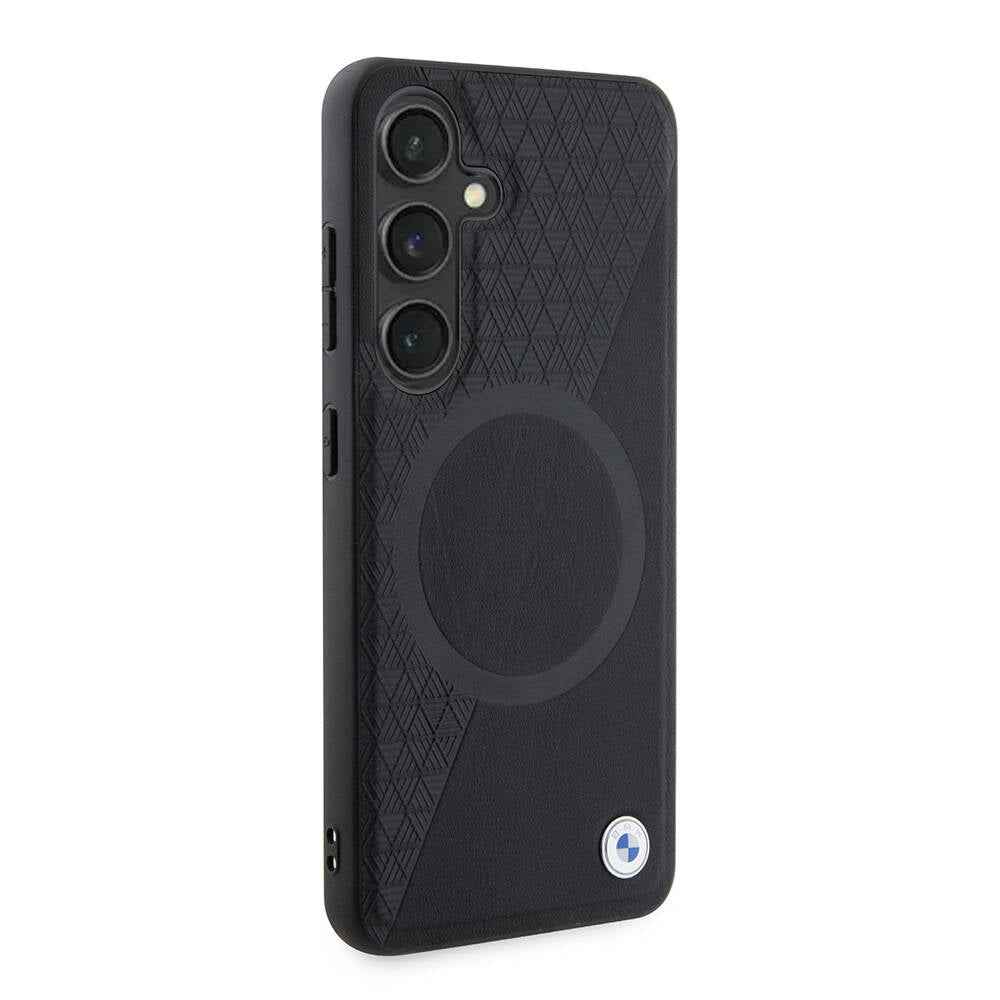 Galaxy S24 Kılıf BMW Orjinal Lisanslı Magsafe Şarj Özellikli Yarım Dokulu Circle Leather Kapak Siyah