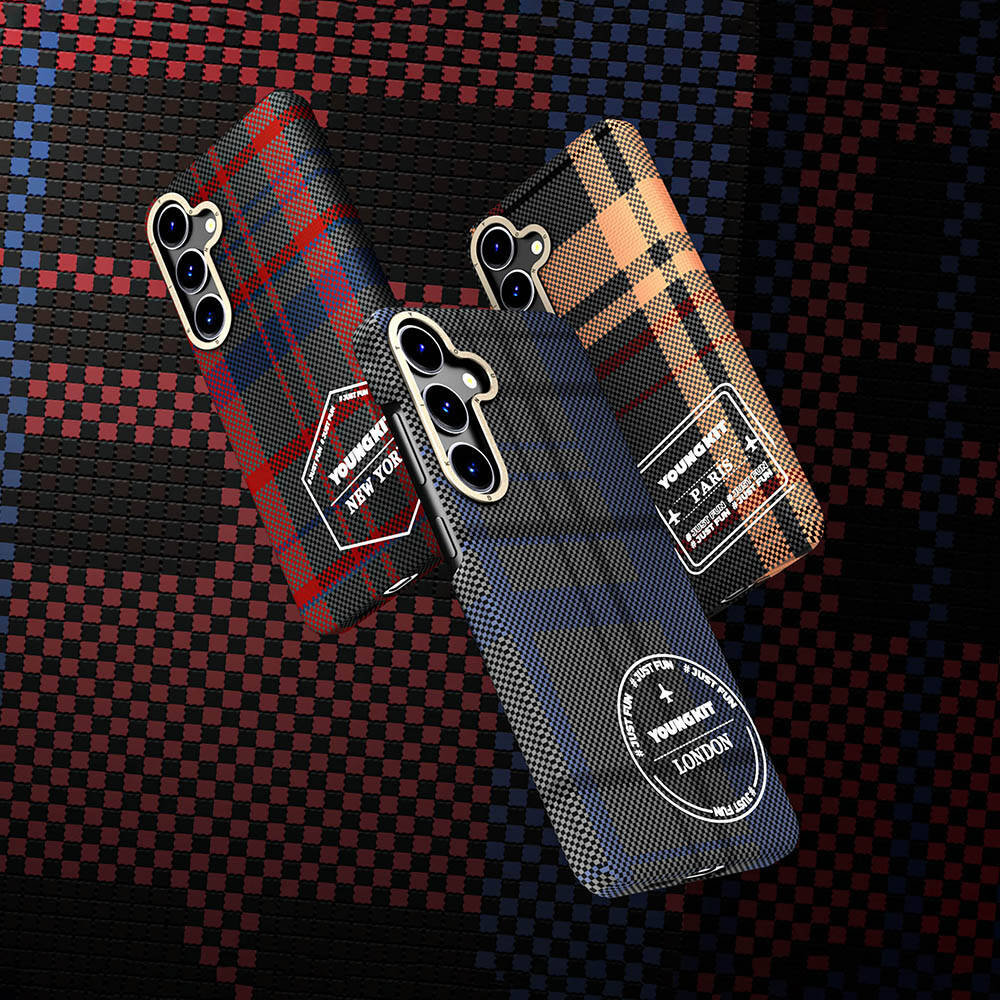 Galaxy S24 Kılıf Ekose Desenli Youngkit Gezhi Serisi Kapak Mavi