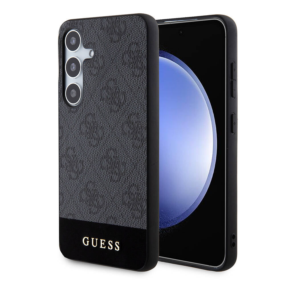 Galaxy S24 Kılıf Guess Orjinal Lisanslı PU Deri Şerit Logo Dizaynlı Kapak Siyah