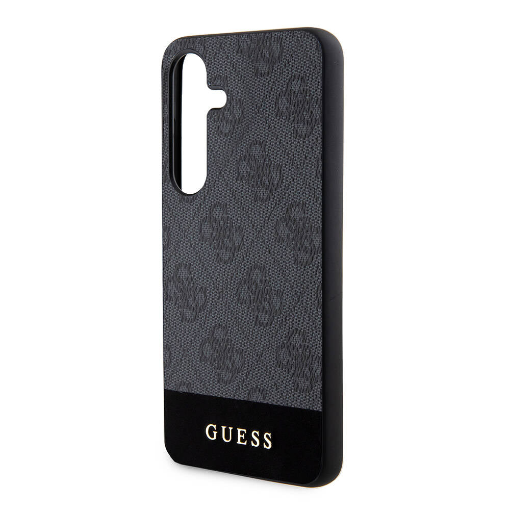 Galaxy S24 Kılıf Guess Orjinal Lisanslı PU Deri Şerit Logo Dizaynlı Kapak Siyah