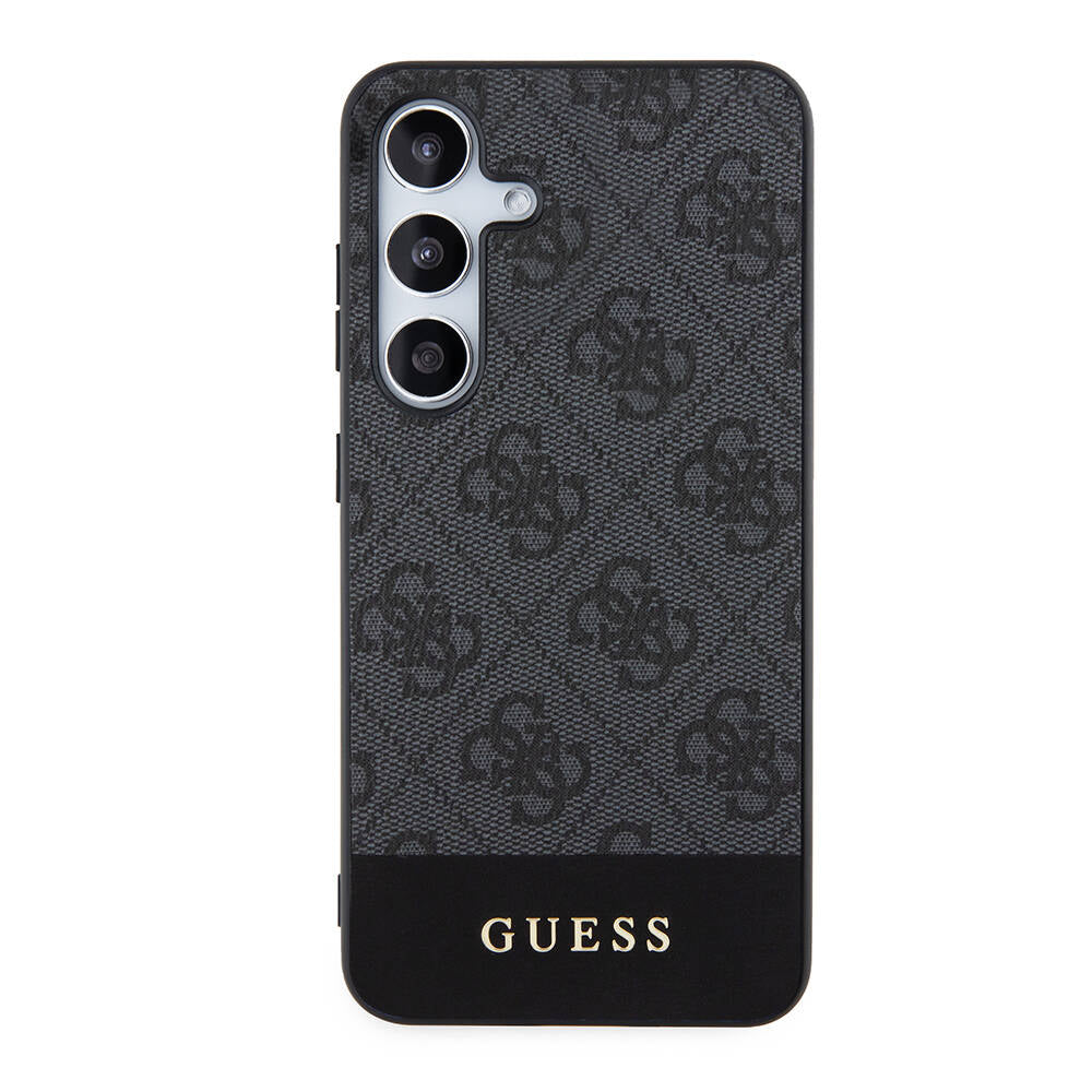 Galaxy S24 Kılıf Guess Orjinal Lisanslı PU Deri Şerit Logo Dizaynlı Kapak Siyah
