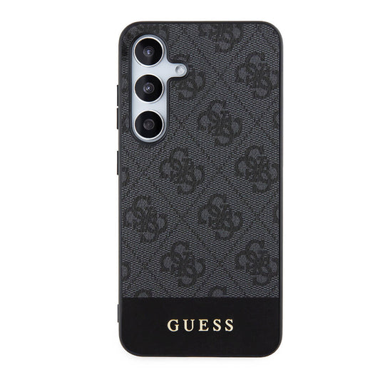 Galaxy S24 Kılıf Guess Orjinal Lisanslı PU Deri Şerit Logo Dizaynlı Kapak Siyah