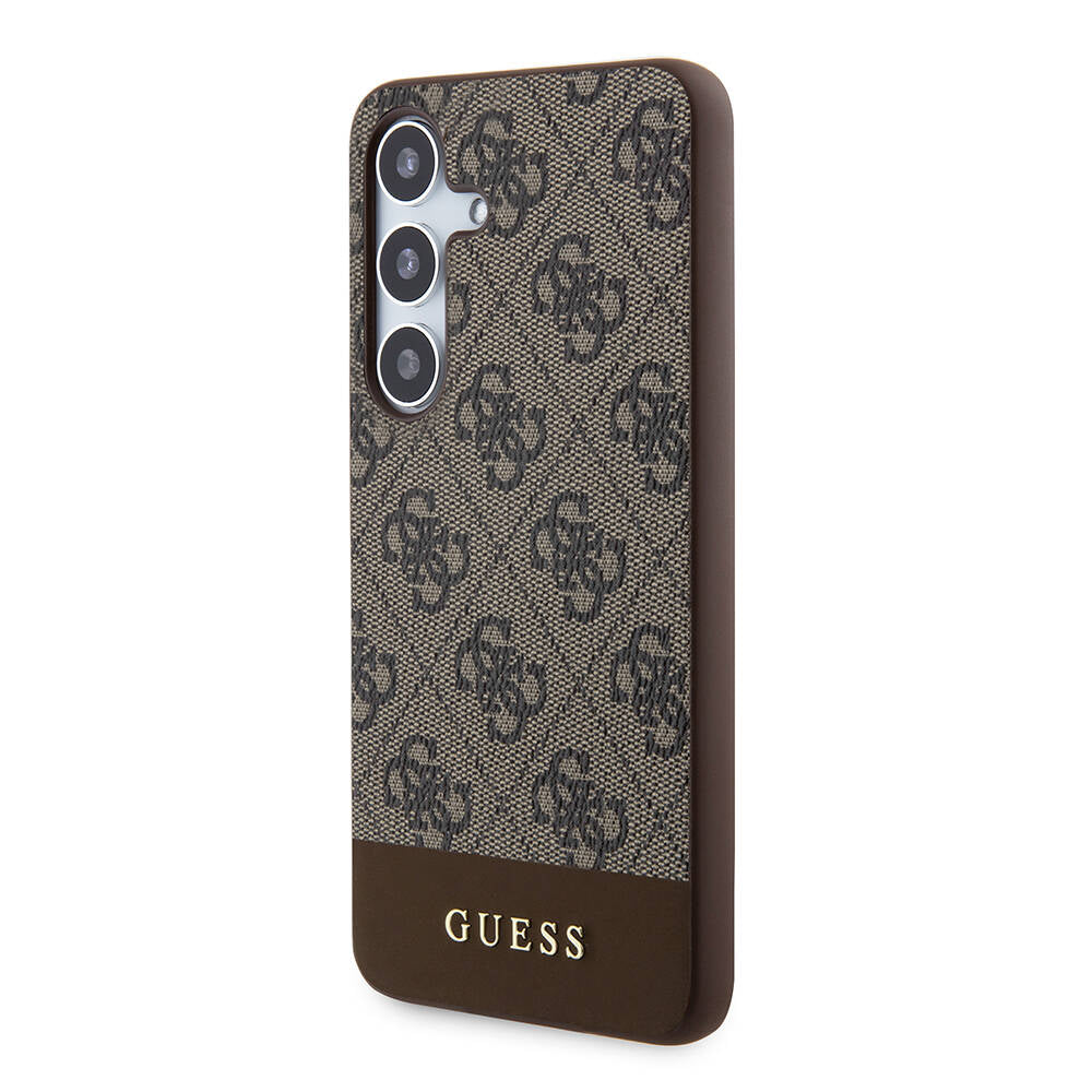 Galaxy S24 Kılıf Guess Orjinal Lisanslı PU Deri Şerit Logo Dizaynlı Kapak Kahverengi