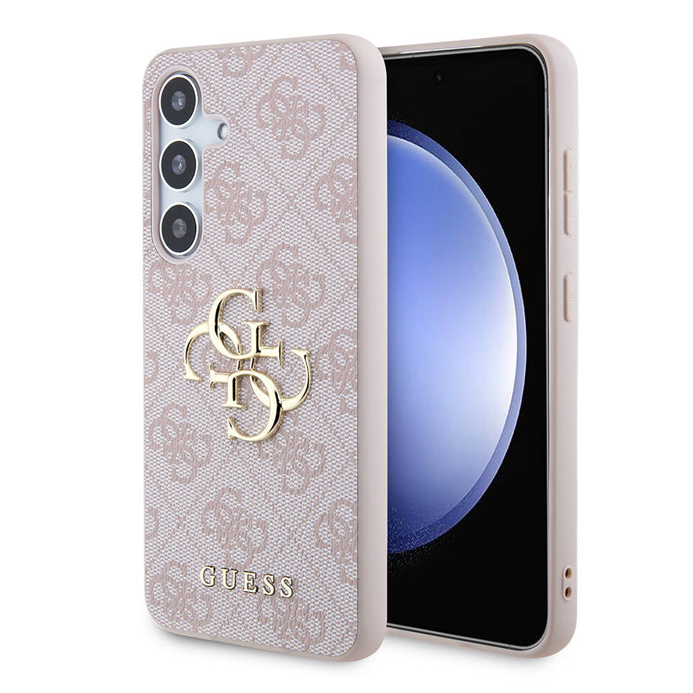 Galaxy S24 Kılıf Guess Orjinal Lisanslı PU Deri Yazı ve 4G Metal Logolu Desenli Kapak Kahverengi