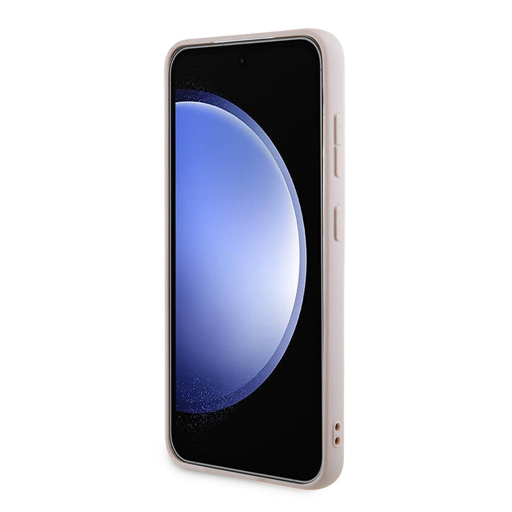 Galaxy S24 Kılıf Guess Orjinal Lisanslı PU Deri Yazı ve 4G Metal Logolu Desenli Kapak Kahverengi