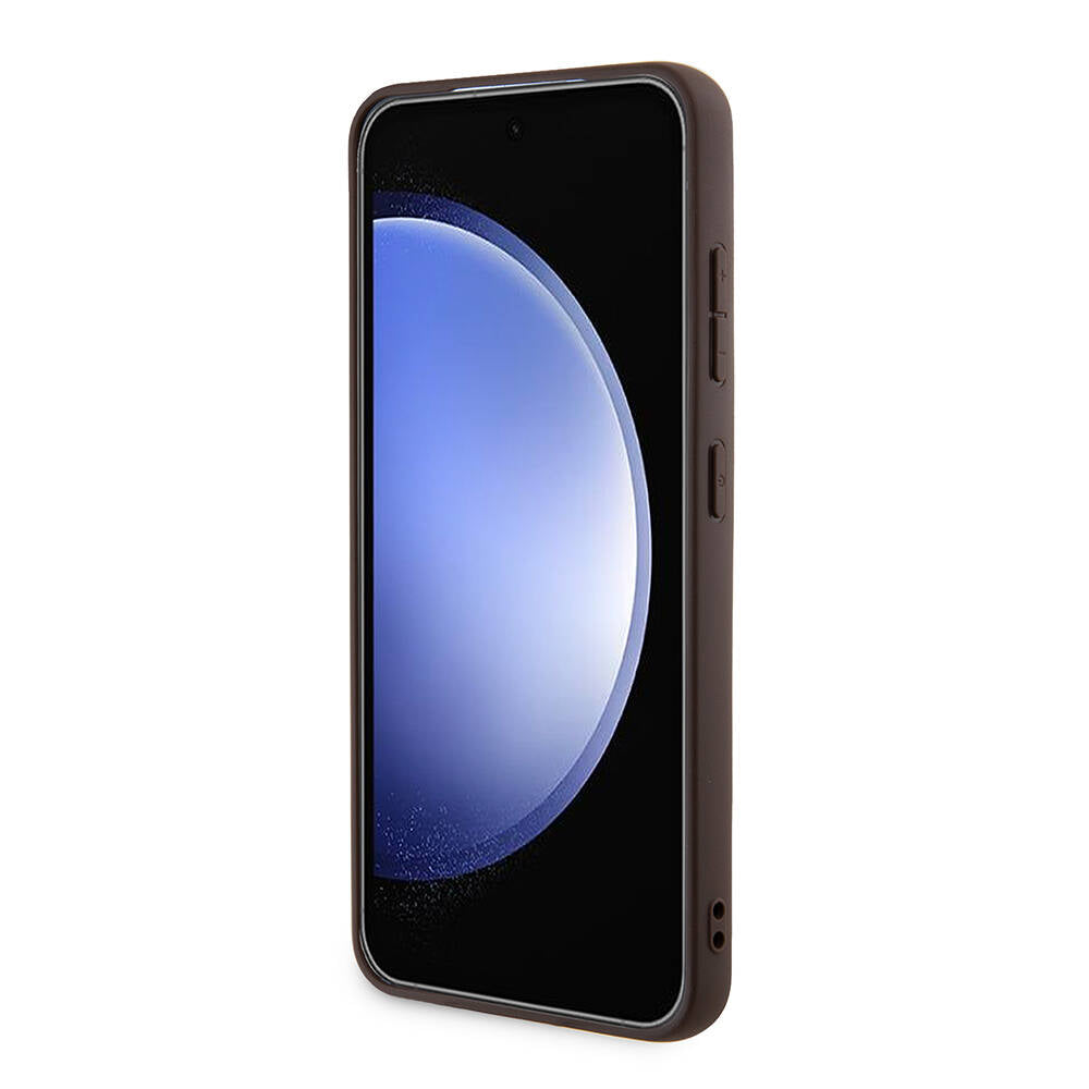 Galaxy S24 Kılıf Guess Orjinal Lisanslı PU Deri Yazı ve 4G Metal Logolu Desenli Kapak Pembe