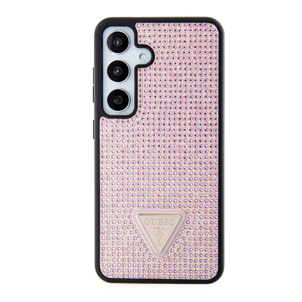 Galaxy S24 Kılıf Guess Orjinal Lisanslı Taşlı Arka Yüzey Üçgen Logolu Kapak Pembe